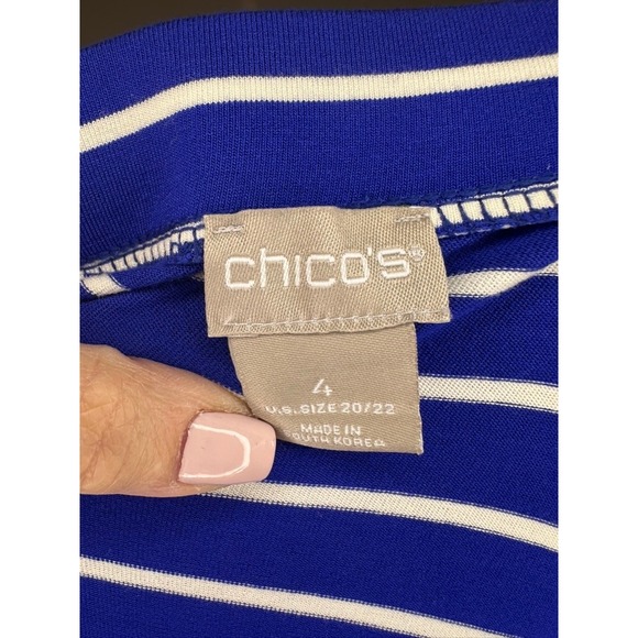 Chicos 4 Blue White Stripe Knit Tunic Drawstring Side Top & Skirt Casual Womens - Picture 4 of 10